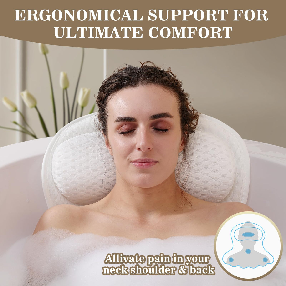 Bath Pillow, Bath Pillows for Tub Head Neck and Back Ergonomic Support