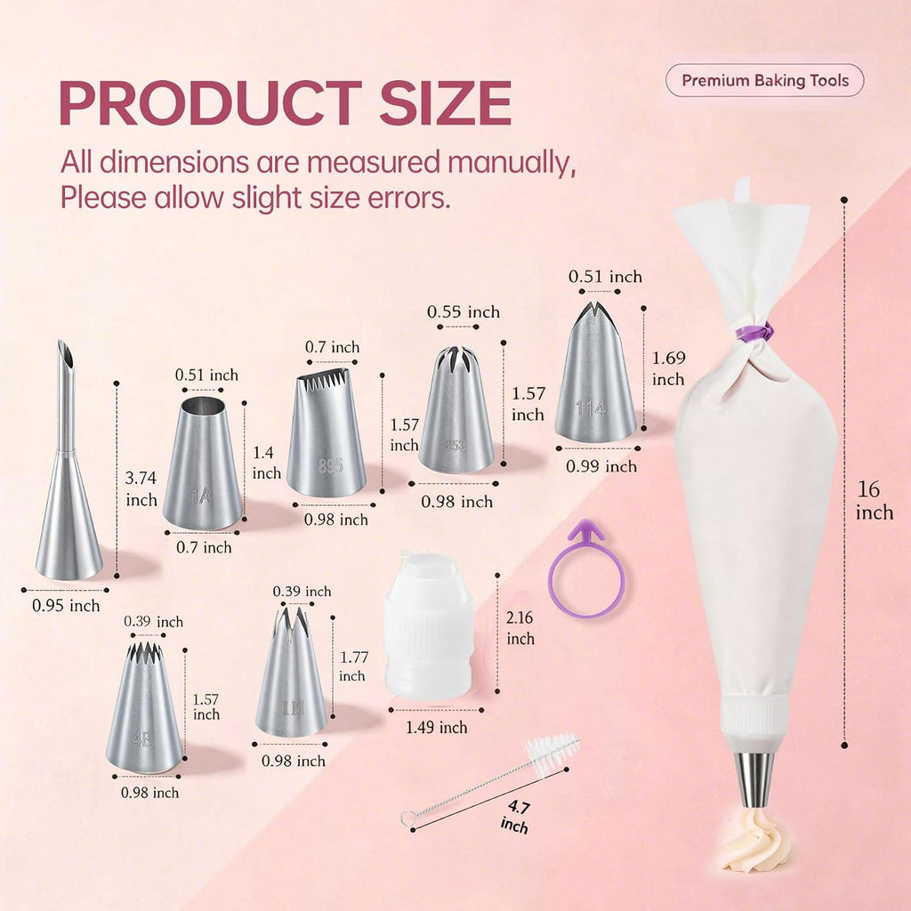 Reusable Piping Bags and Tips Set, 2pcs 16 inch Cotton Pastry Bags and Tips