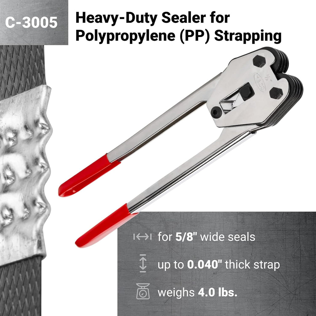 C-3005 Heavy-Duty Sealer & Crimper for 5/8” Polypropylene (PP) Strapping - Heat-Treated Durable Tool with Ergonomic