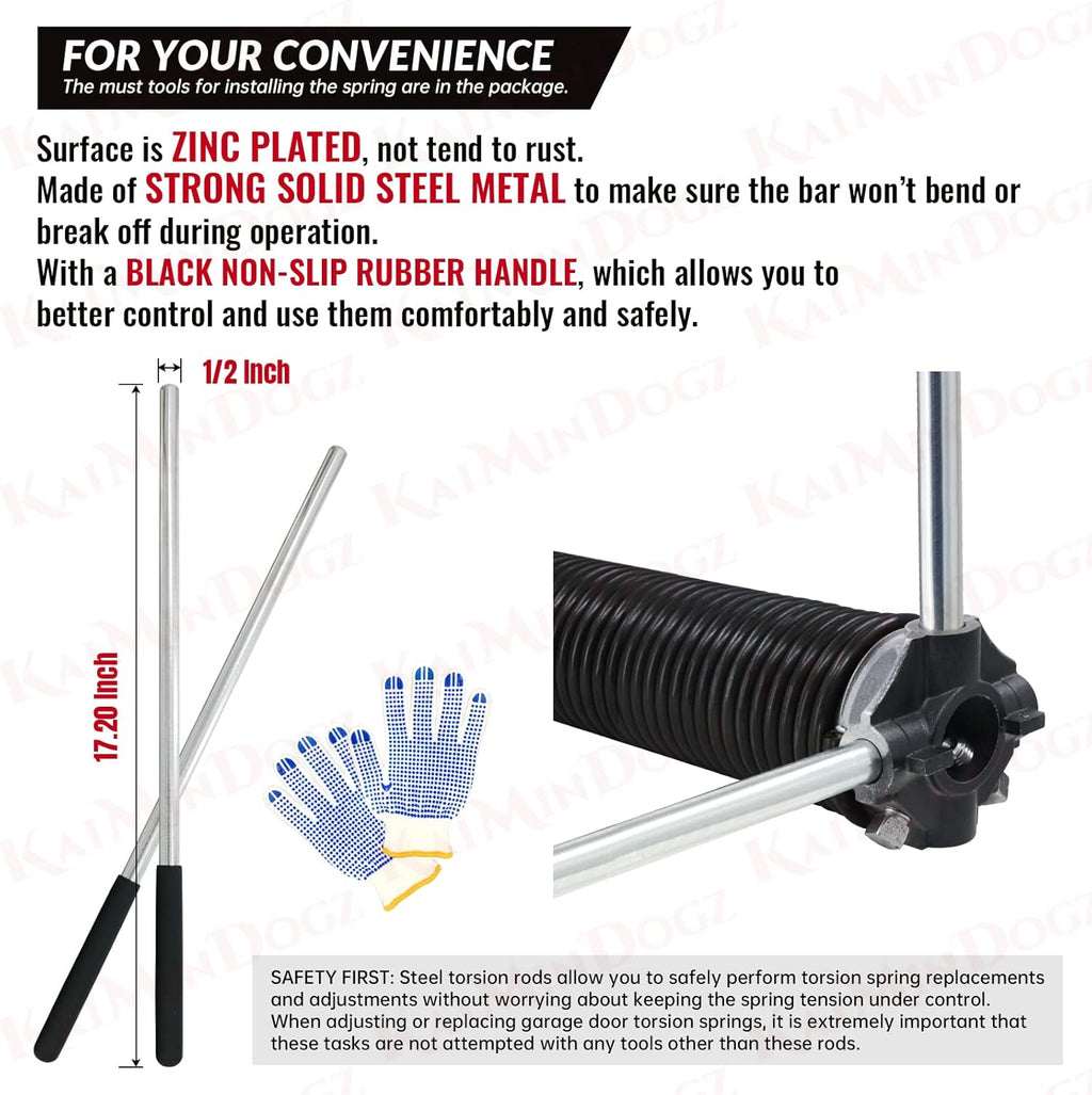 Pair of 2" Garage Door Torsion Springs Set with Non-Slip Winding Bars & Gloves, High Quality Precision