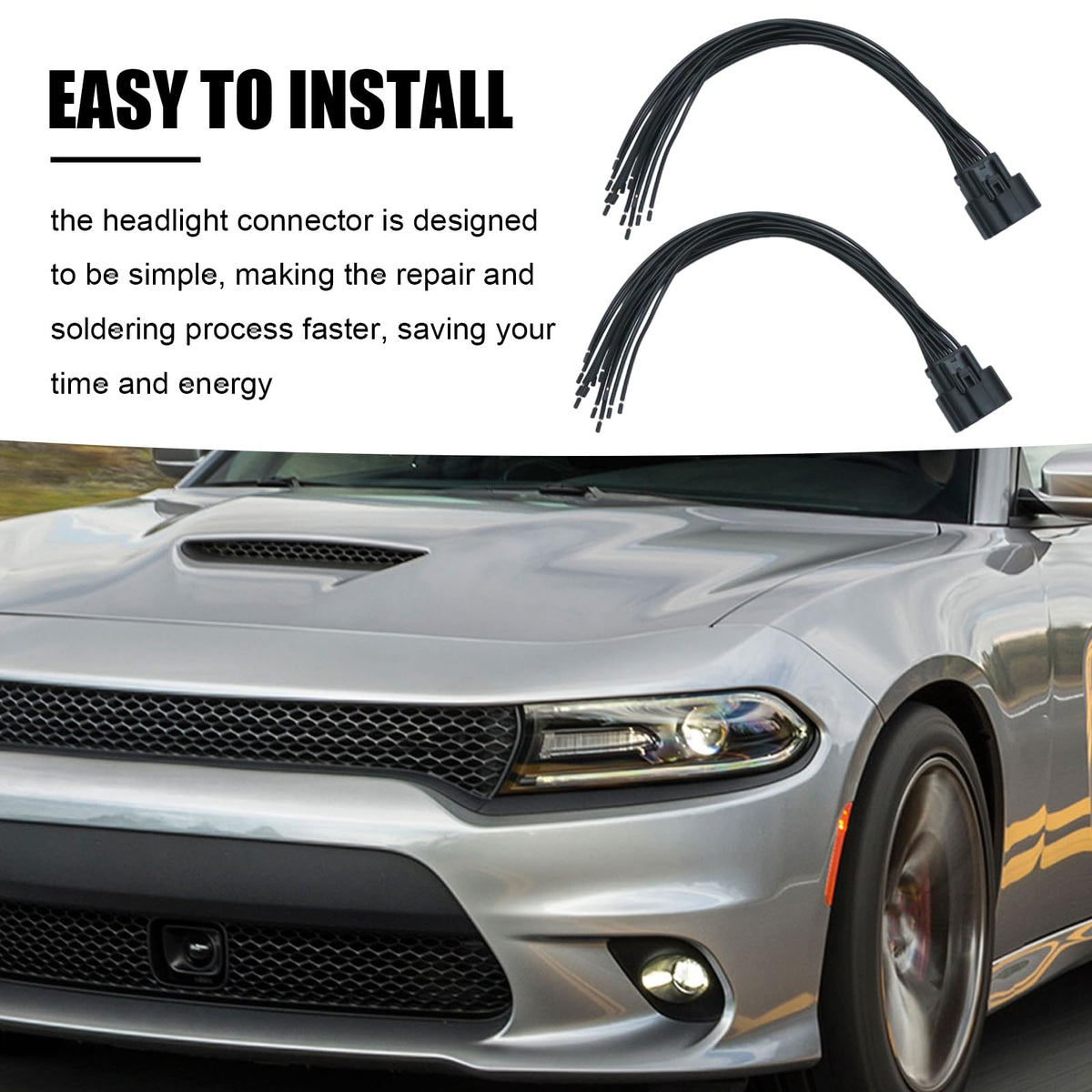 LIDSCURA 2PCS 68364272AA Halogen Headlight Connector Harness Pigtail, Replacement for Dodge Charger 2015 2016 2017 2018