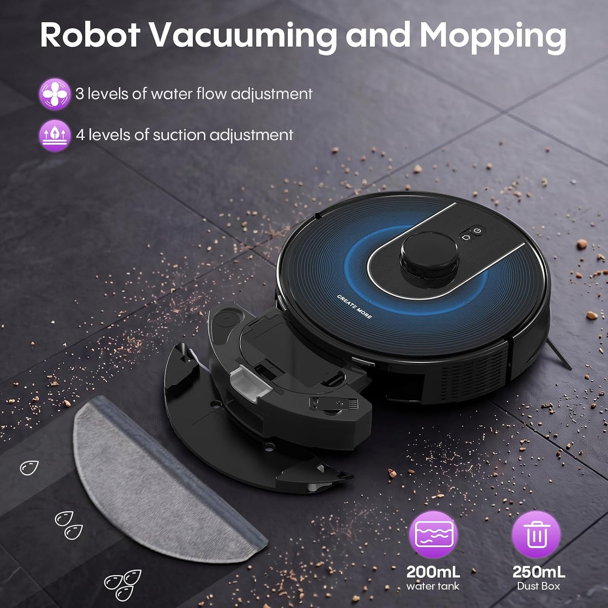 Robot Vacuum and Mop Combo, 6000Pa Robotic Vacuum with Mapping, Self-Emptying Station for 90 Days Hands-Free, LiDAR