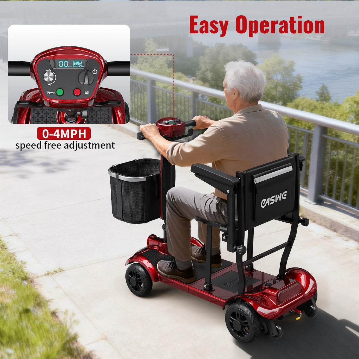 Mobility Scooter for Adults & Seniors, Folding Portable Travel 4 Wheel Electric Scooter, All Terrain Power, Airline
