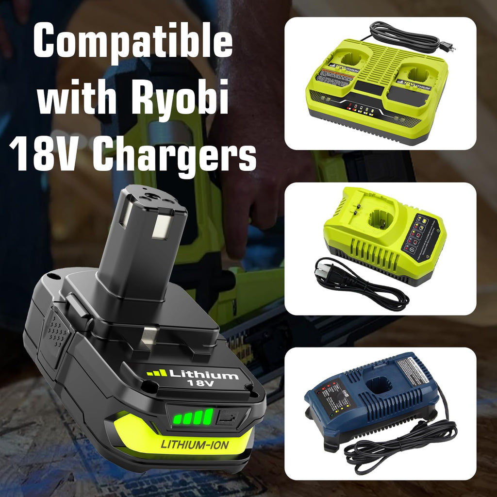 2 Packs 3600mAh Replacement for Ryobi P102 18V Battery(Green)