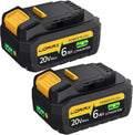 True Capacity Replacement Battery Compatible with Dewalt 20V Max Tool, Automotive Grade Lithium Ion Cells, V0 Highest Grade Fireproof Case, Longer Runtime - 6.0AH, 2 Pack