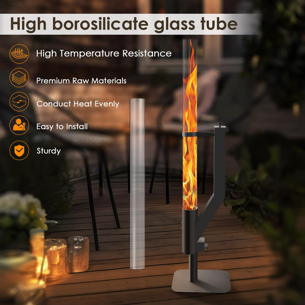 Wood Pellet Patio Heater Glass Tube Replacement (47.2 x 4 Inch)