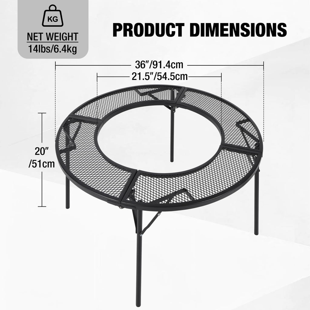 Fire Pit Surround Tabletop for Solo Stove Bonfire/Ranger, Foldable Round Fire Pit Table-Surround Ventilated Tabletop