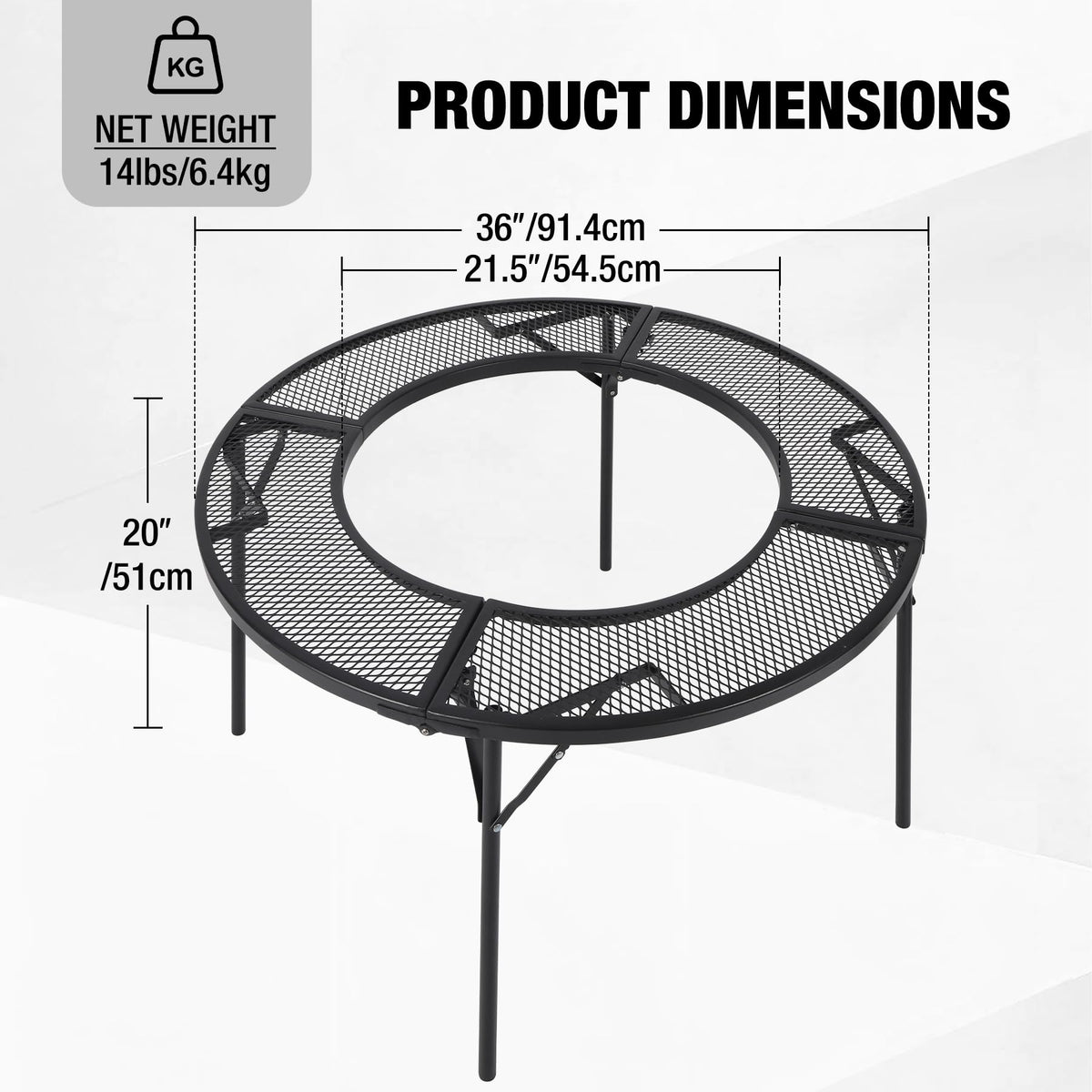 Fire Pit Surround Tabletop for Solo Stove Bonfire/Ranger, Foldable Round Fire Pit Table-Surround Ventilated Tabletop