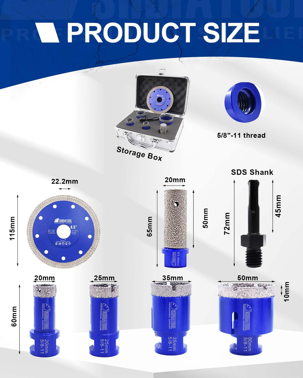 SHDIATOOL Diamond Drill Core Bits Set,Porcelain Diamond Hole Saw Kit, 11PCS