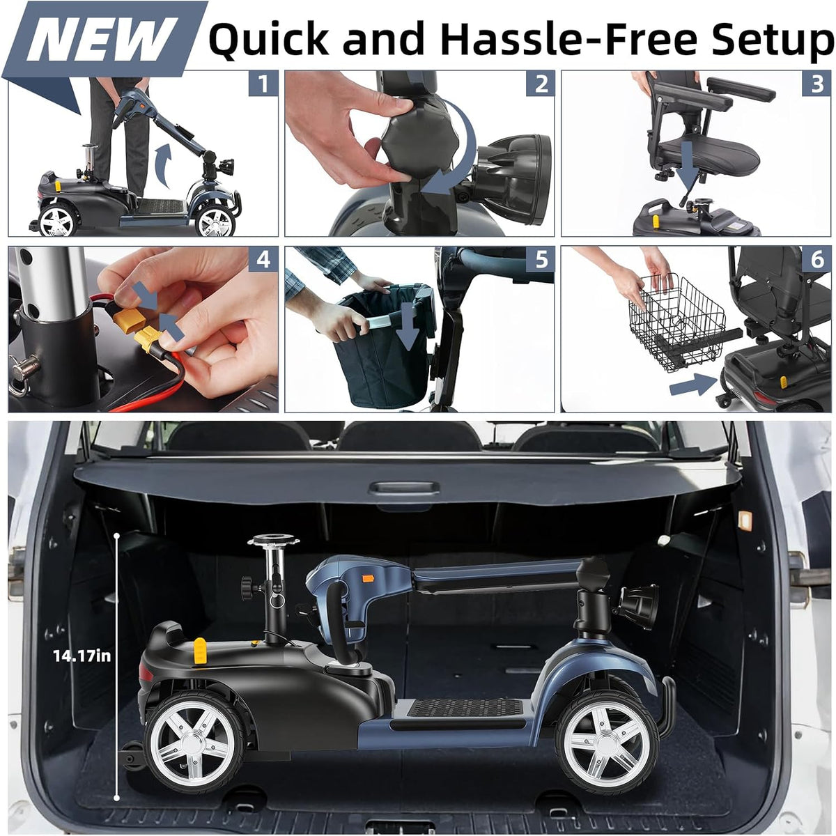 45 Miles 4 Wheels Mobility Scooter for Seniors/Adults Up to 300LBS,350W Electric Wheelchair Detachable Lithium