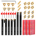VerRich 28Pcs Kit Indexable Lathe Turning Tools,7PCS 1/2"12mm Shank Boring Bar Metal Turning Tool Holder with 21pcs Carbide Inserts for Boring Cutting Grooving Turning Threading