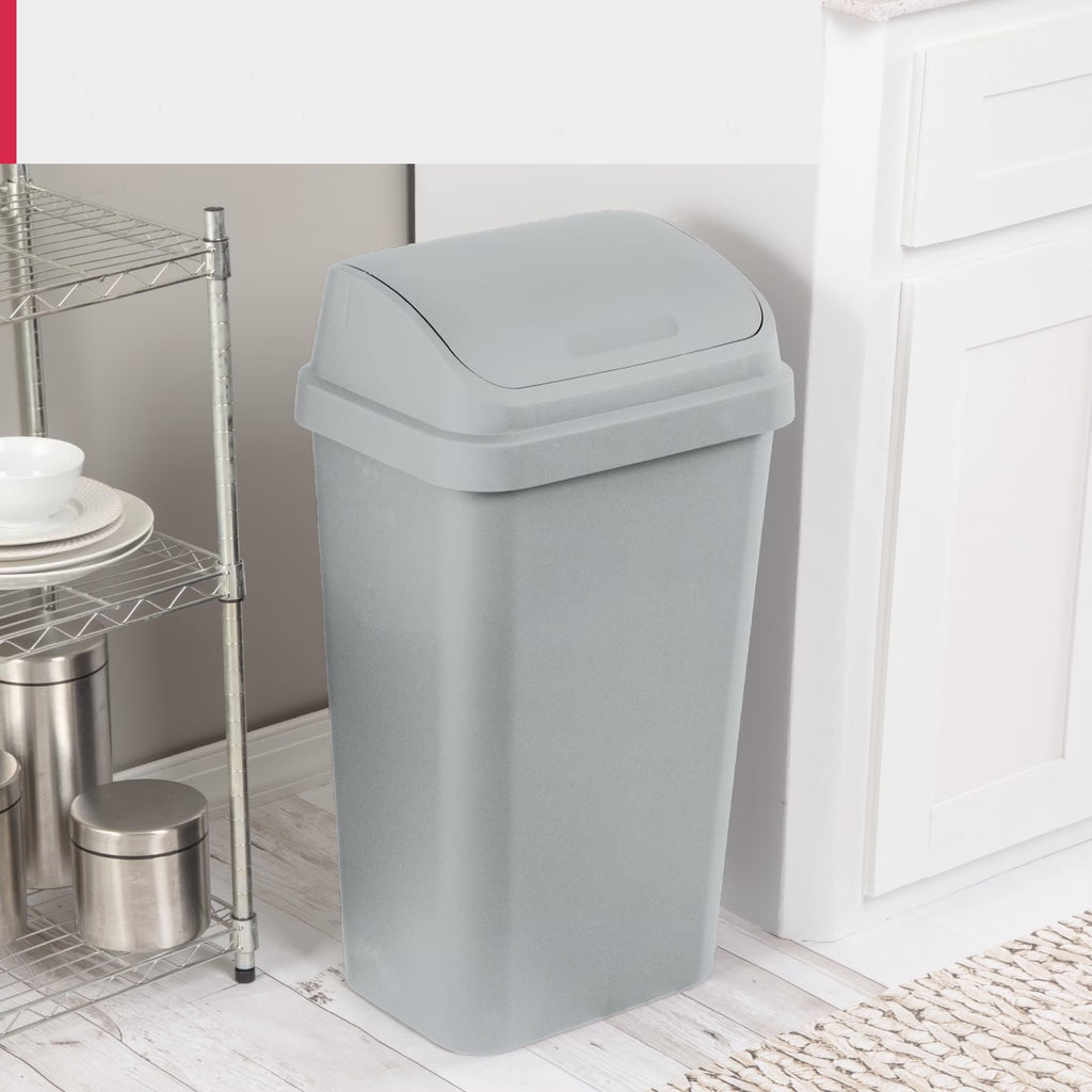 Kitchen Trash Can 13 Gallon Plastic Garbage Bin with Swing Top Lid