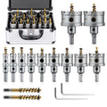 GRENPRO 16PCS Carbide Hole Saw Kit,Metal Saw for Hard Metal & Stainless Steel | 1/2" to 2-1/8" TCT Hole Cutter Set for Metal Studs, Iron, Wood, Plastic | with 2 Titanium Pilot Drills & Wrenches