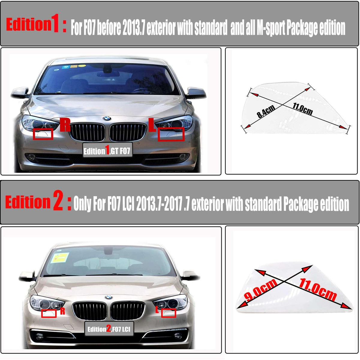 Headlight Washer Cover for 14-17 BMW GT Series F07LCI Gran Turismo GT5 Fit 5GT 535i 535ix 550i 550ix 2014 2015 2016 2017 Cleaning Headlamp Spray Nozzle