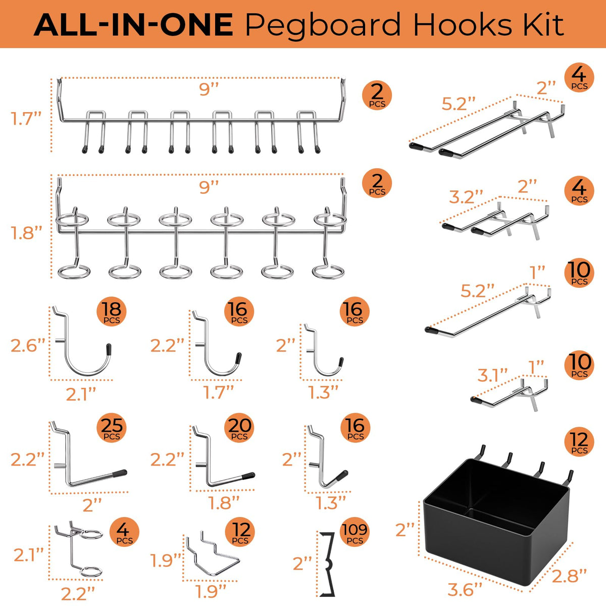 278PCS Pegboard Accessories Organizer Kit with Peg Borad Hooks & Bins