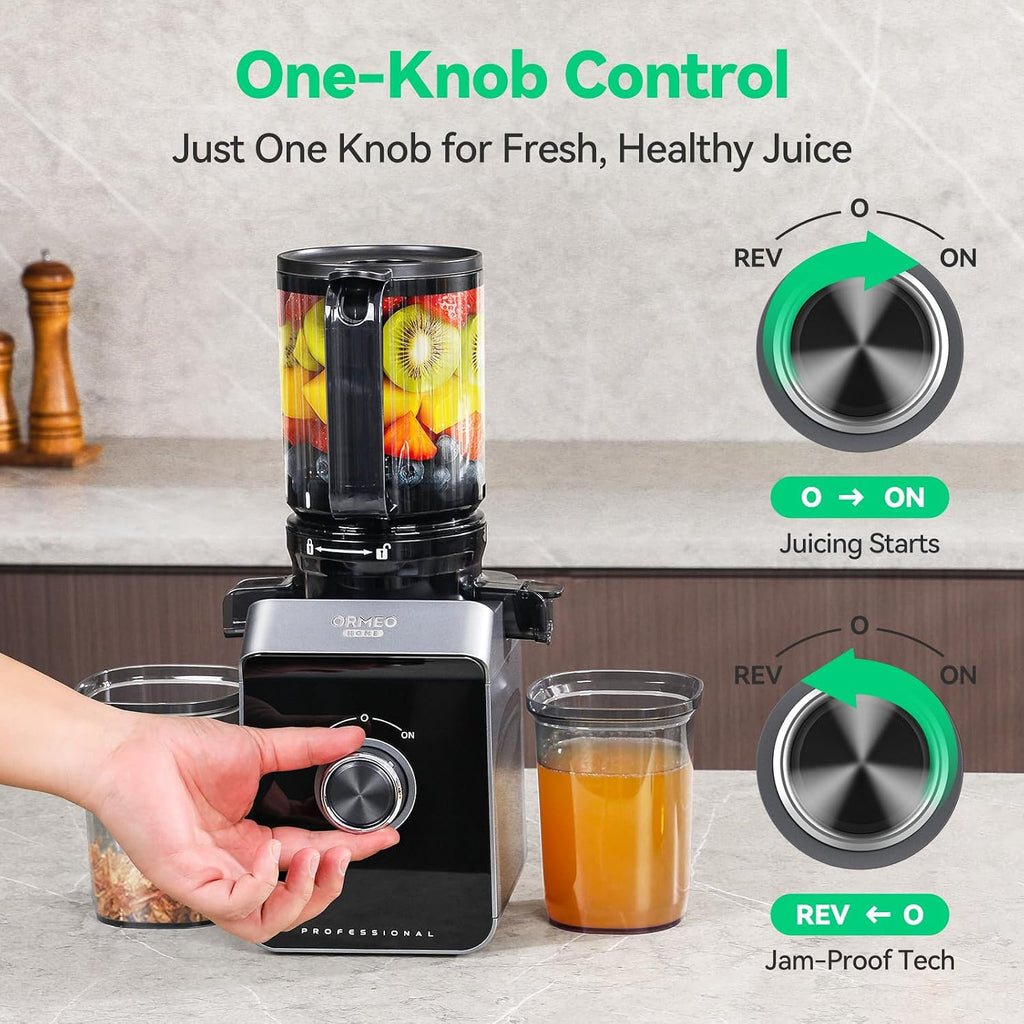 Cold Press Juicer, ORMEO HOME Masticating Juicer Machines with 5.0"Large Feed Chute Fit Whole Vegetables & Fruits
