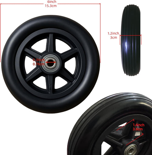 (1 Pair) 6 Inch Wheelchair Wheels – ABS Wheels with PU Tires for Easy Wheelchair Tires Replacement, Includes Screws & Tools for DIY Wheelchair WheelS Replacement