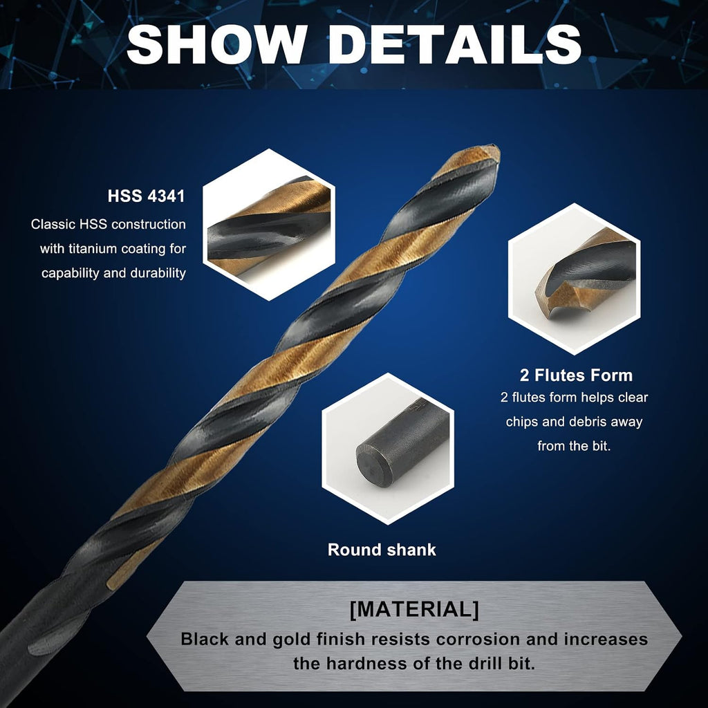 COMOWARE 60pcs Number Drill Bit Set, Wire Gauge #1 to #60, HSS M2 Drill Bit, 135° Split Point, Black and Gold Coated, Drill Bit Set for Metal/Plastic/Wood, with Index Case