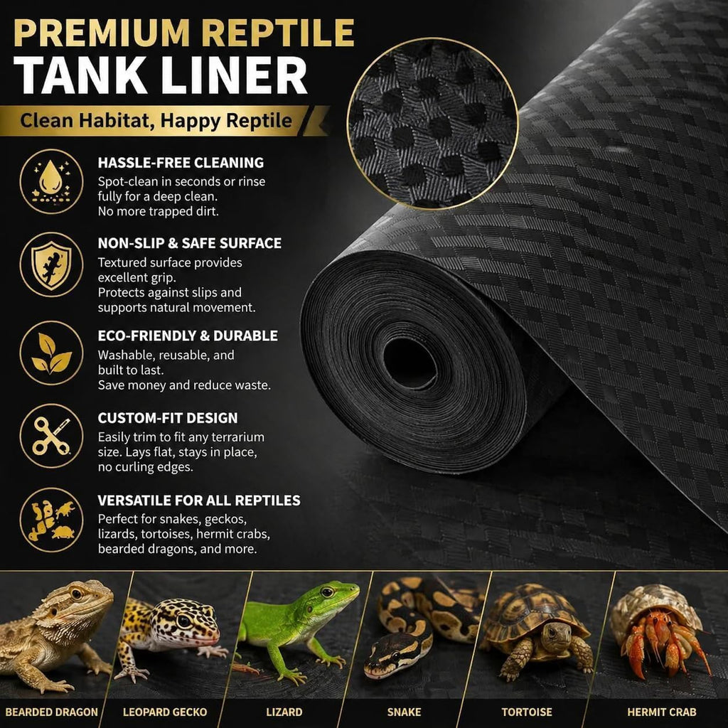 118" Non-Adhesive Reptile Tank Carpet for Bearded Dragon, Black