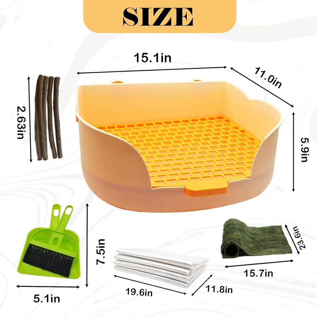15.1"X11.0" Large Rabbit Litter Box,Plastic Square Rabbits Potty Trainer with Bigger Pan Bunny Corner Toilet Box with