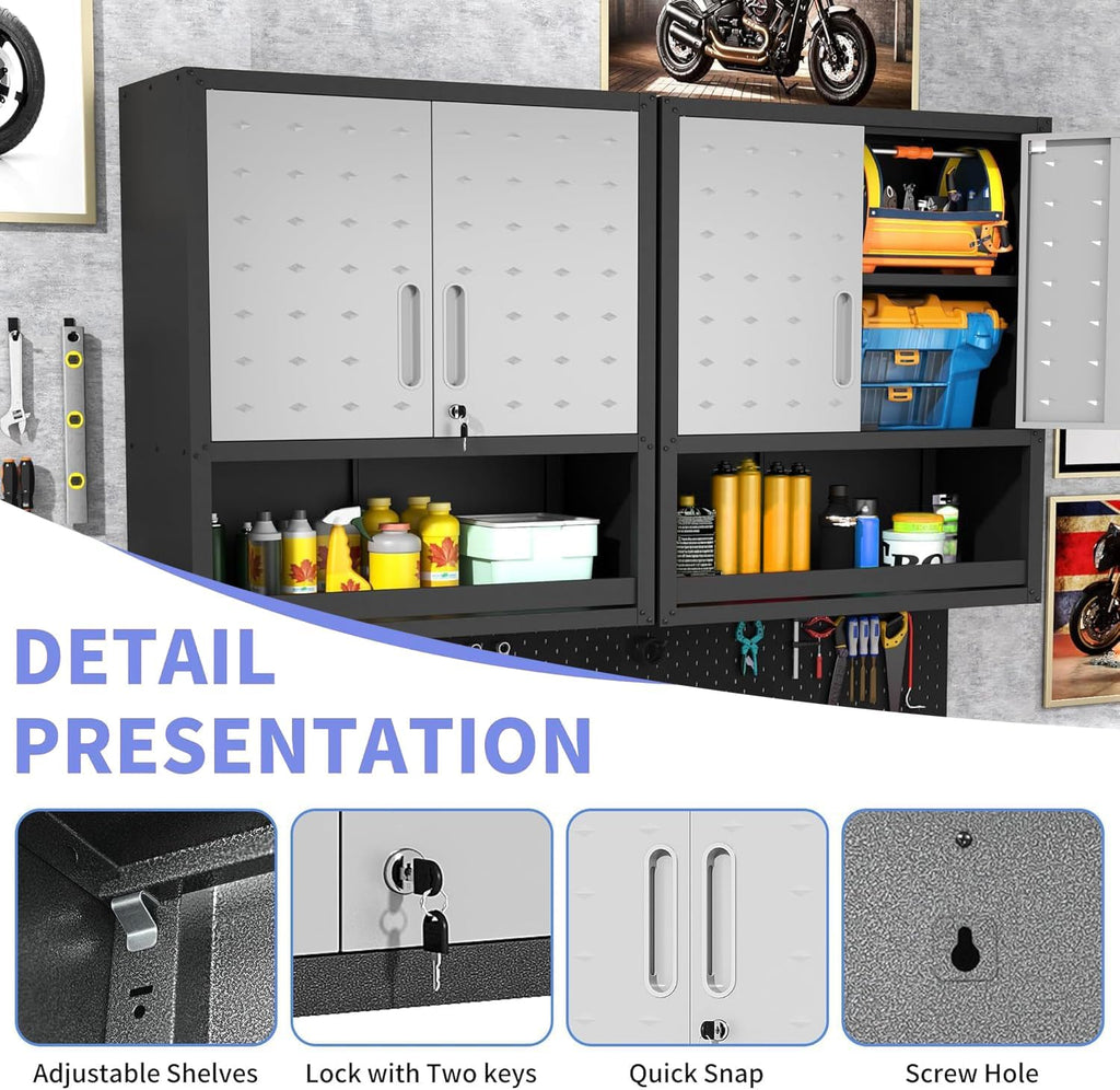 Garage Storage Cabinet System 8pcs Heavy Duty Workshop Set Wall Mount Cabinet Lockable Rolling Tool Cabinets with