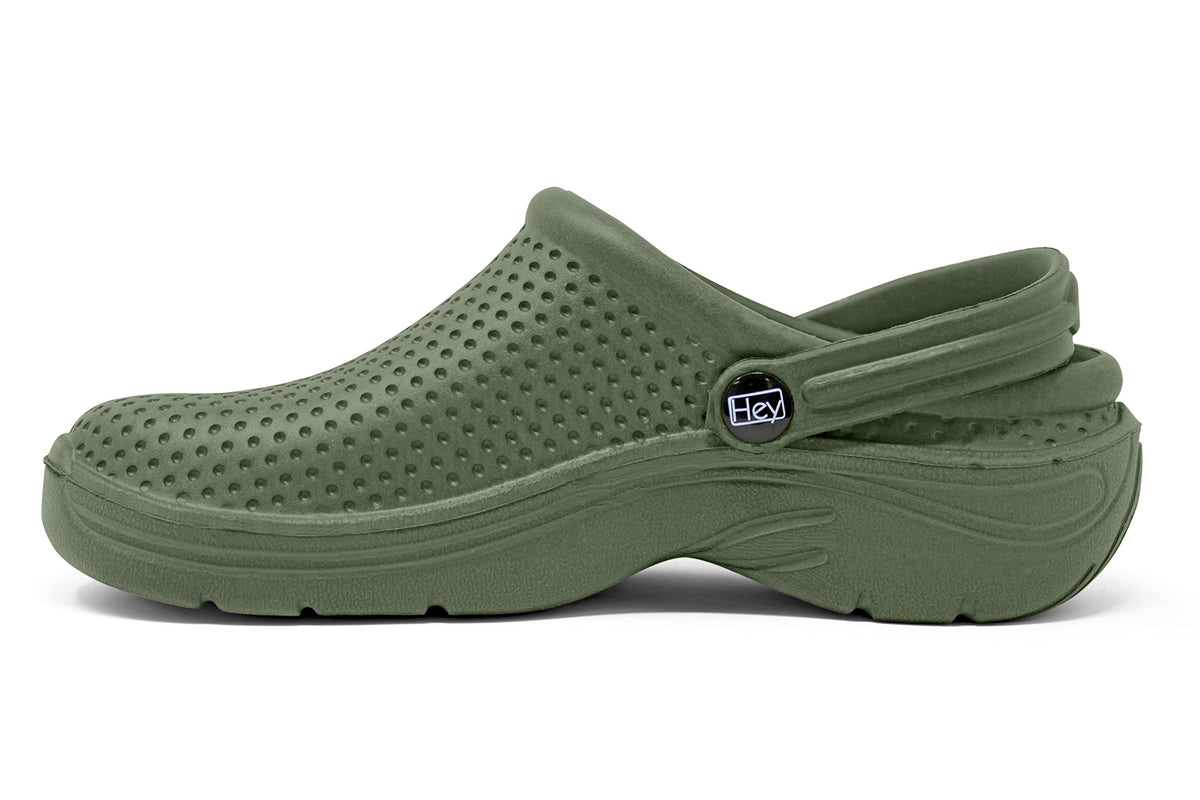 Hey Medical Uniforms Women’s Lightweight Slip‑On Nursing Clogs – Olive EVA Support Shoes for Work & Garden – Size 8