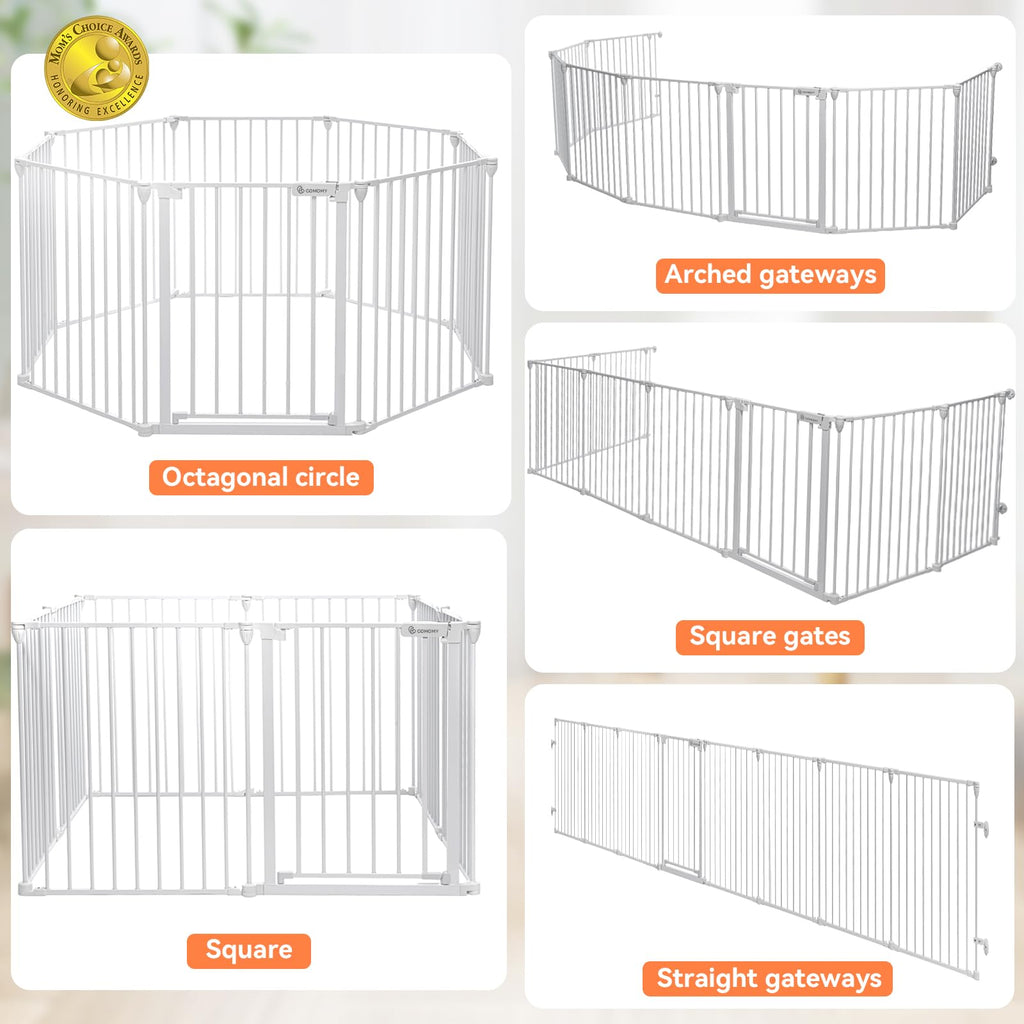 198" x 3" Heavy-Duty Metal Fireplace Hearth & Christmas Tree Safety Fence Gate with Configurable Panels for Indoor Hearth, Stove & Holiday Tree Protection