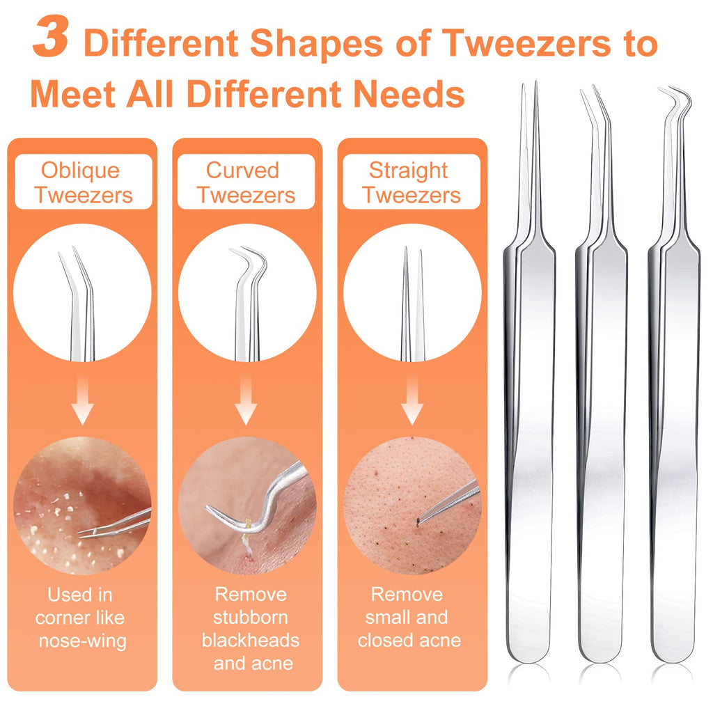 Pimple Popper Tool Kit, IUMAKEVP 15 PCS Professional Stainless Steel Blackhead Remover Comedone Extractor Tools for