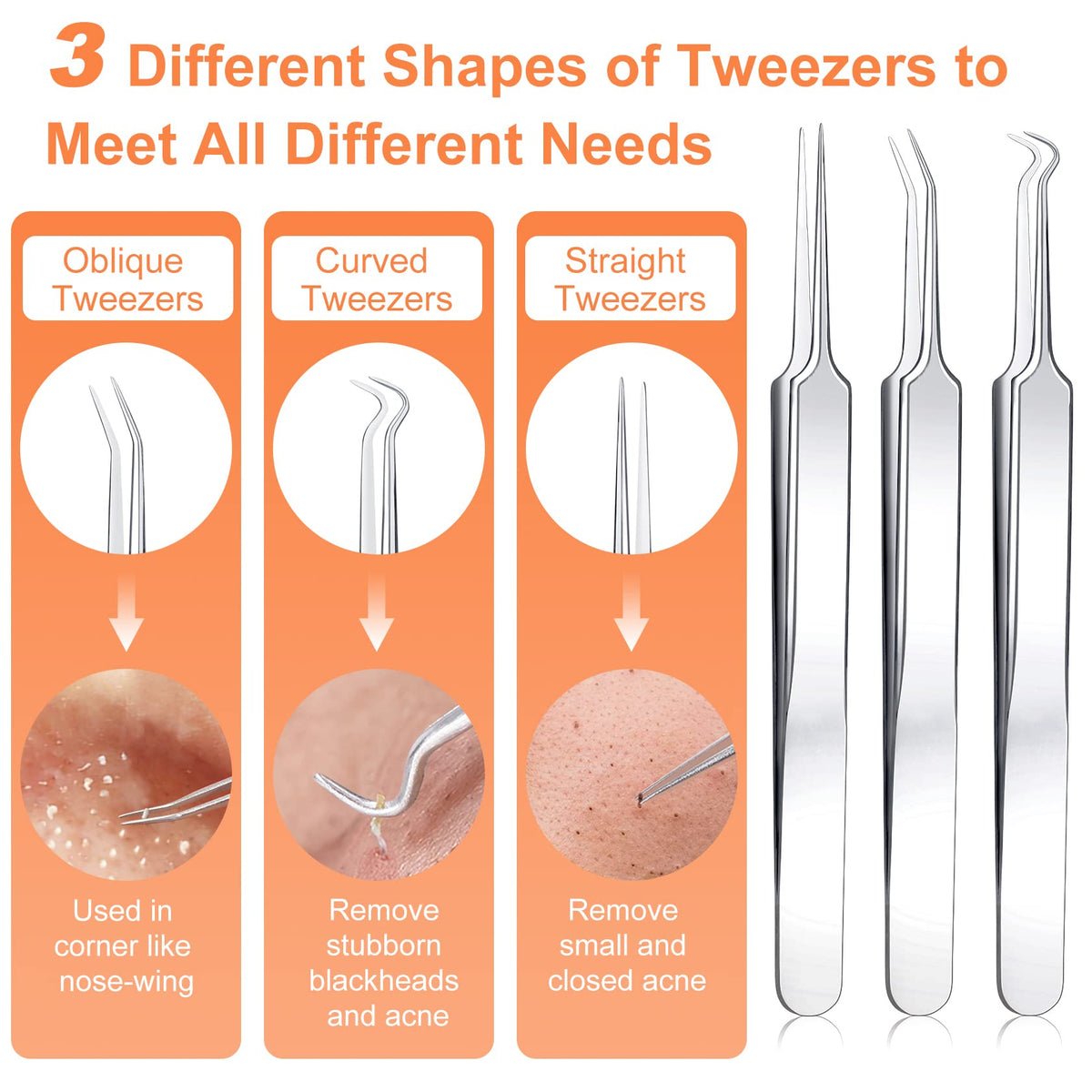 Pimple Popper Tool Kit, IUMAKEVP 15 PCS Professional Stainless Steel Blackhead Remover Comedone Extractor Tools for