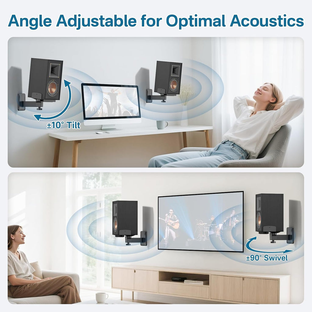 Pair of Adjustable Speaker Wall Mount for Klipsch Bookshelf Speaker Mount - Heavy Duty Side Clamping Wall Speaker