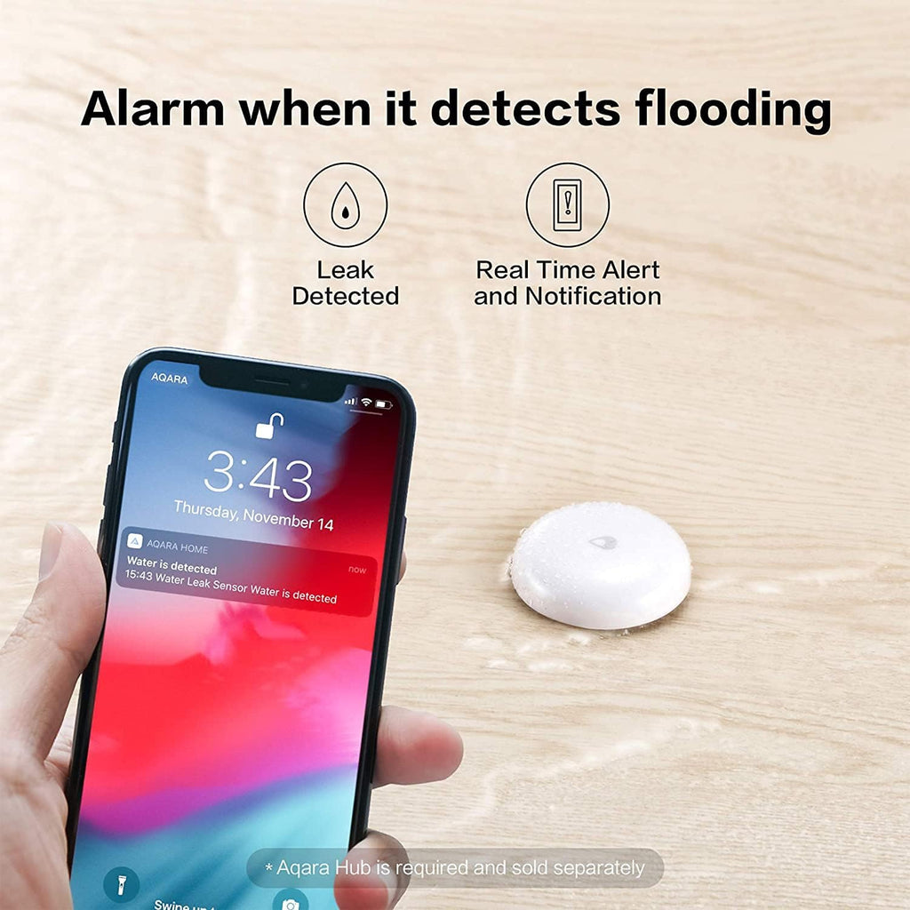 Water Leak Sensor 1 Pack, Zigbee Water Leak Detector for Alarm System | Requires AQARA HUB, App Notifications, Smart