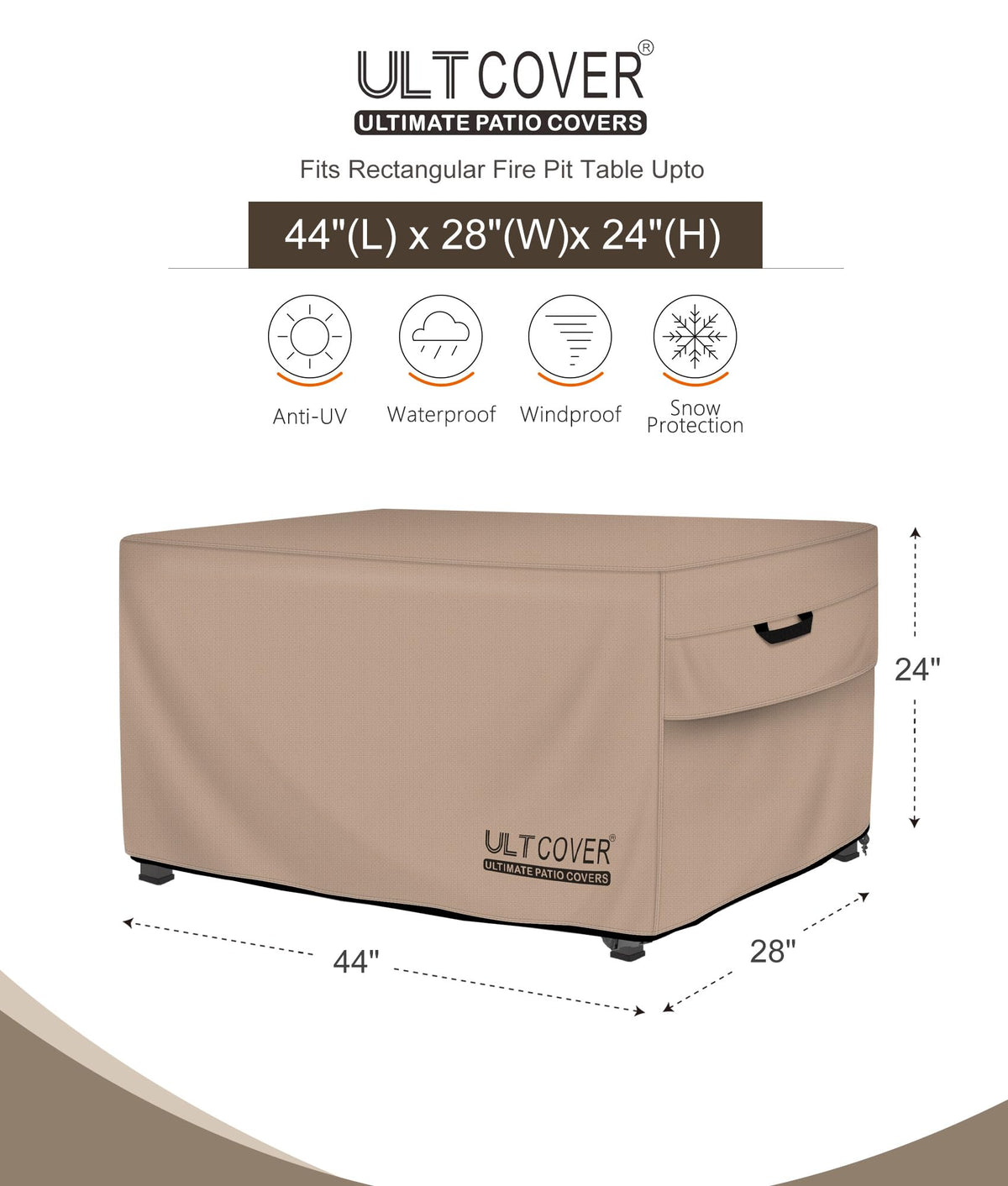 Waterproof Rectangular Gas Fire Pit Table Cover 44x28 inch