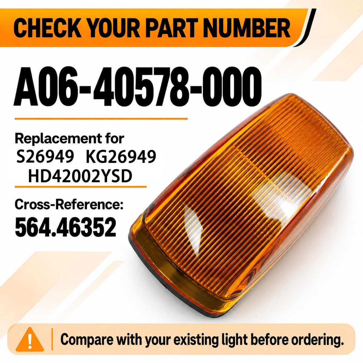 A06-40578-000 LED Cab Marker Lights, Amber 5-Pack, Fits Freightliner M2