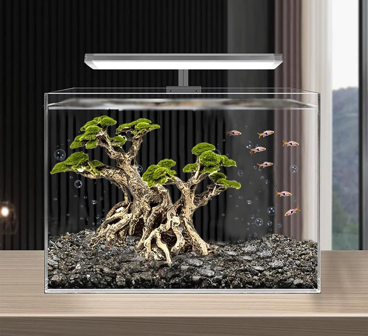 Fish Tank Decor- Bonsai Trees with Faux Moss- Aquarium Rocks Aquascaping- Made of Sandstone, Goldfish Betta Fish Tank