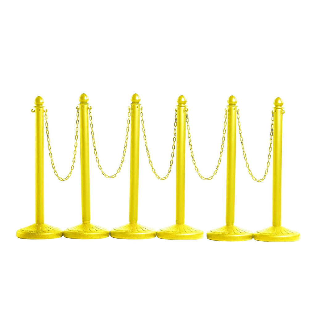 Montour Line Plastic Stanchion Kit, 6 Yellow Posts with 50-Foot Chain