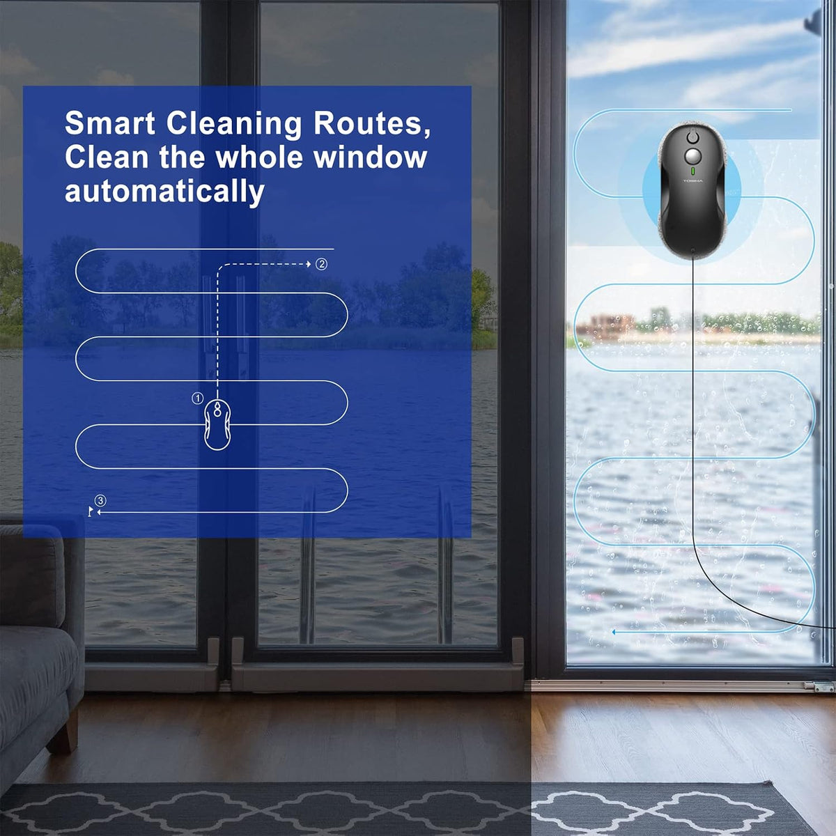W3 Window Cleaning Robot - Dual Direction Auto-Spray Smart Window Cleaner with Triple Safety System, Smart
