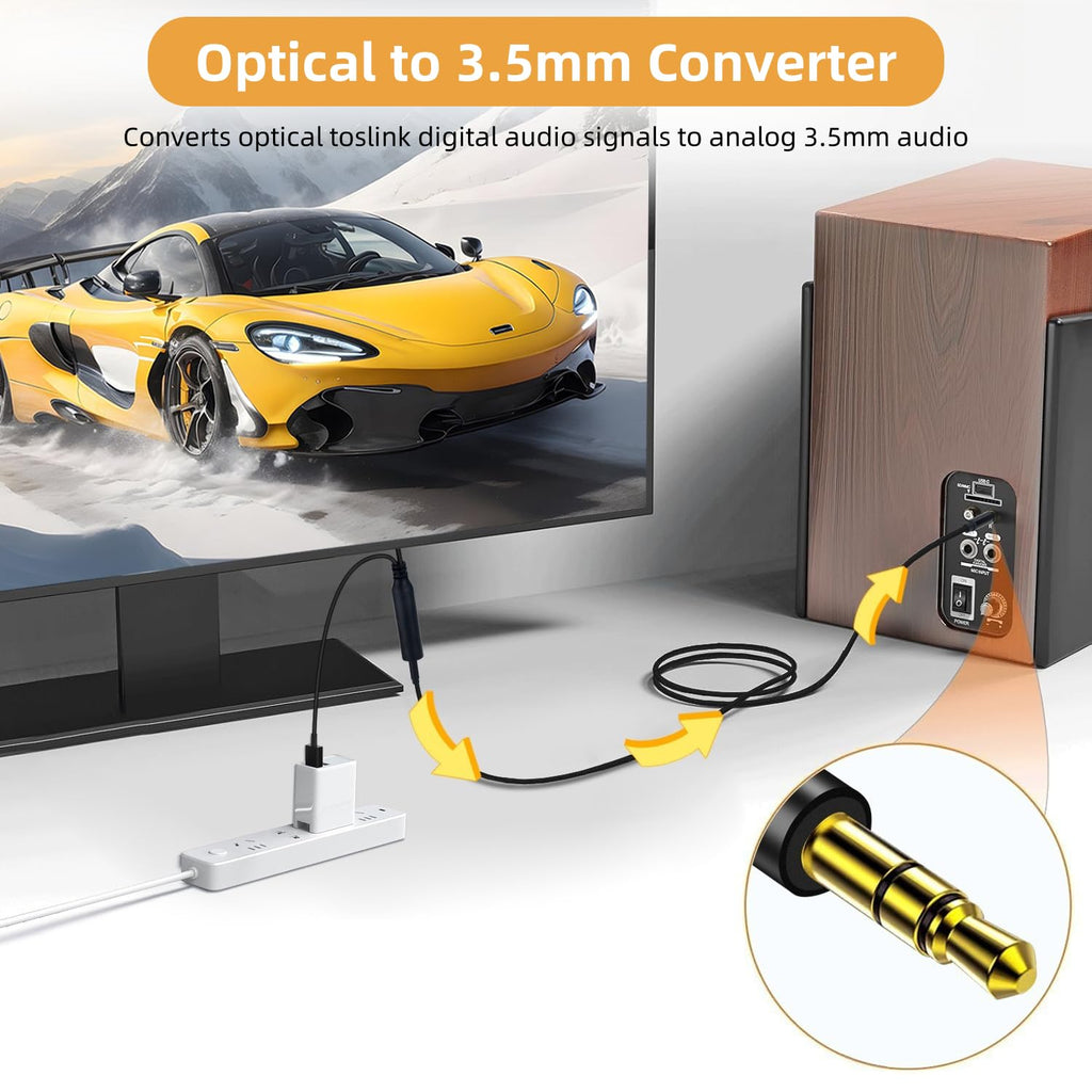 192KHz DAC Optical to 3.5mm Converter,Optical Audio Cable to AUX Cable Adapter,Digital to Analog Audio Converter for
