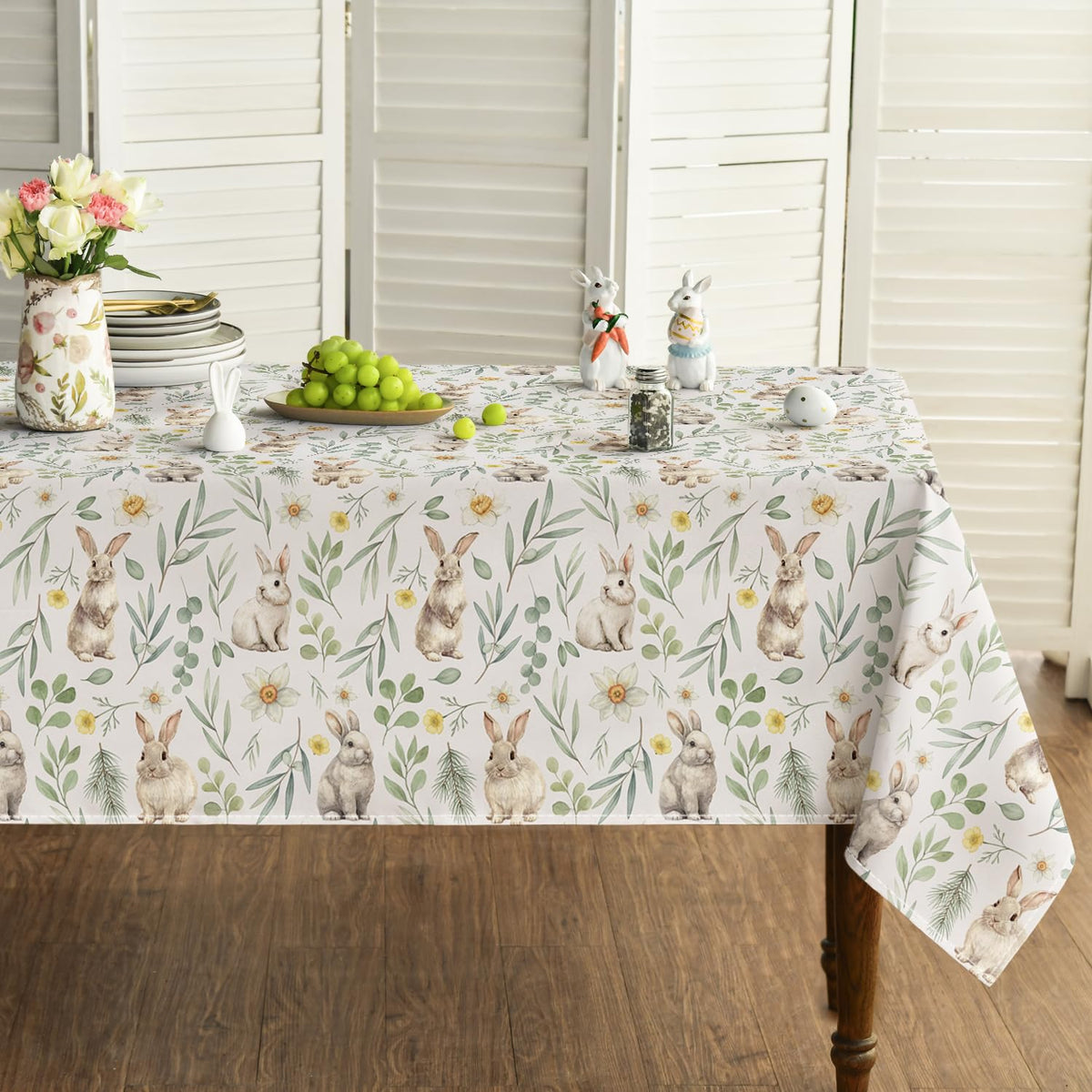 Easter Tablecloth 60 x 84 Inch Rectangular Bunny Rabbits Pine
