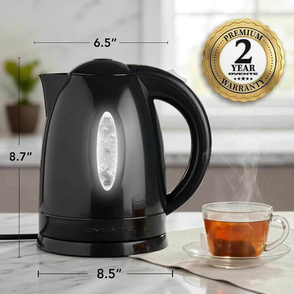 1.7L Electric Tea Kettle, 1100W BPA-Free Water Boiler, Black KP72B | Fast Boiling, Auto Shut-Off, Boil-Dry