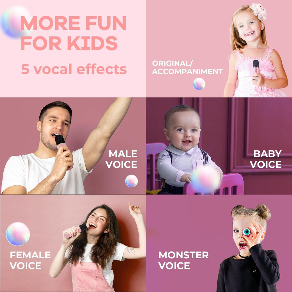 Karaoke Machine for Kids, Birthday Gifts for Girls Ages 4-12 Years Toy | 2 Wireless Microphones, Mini Portable