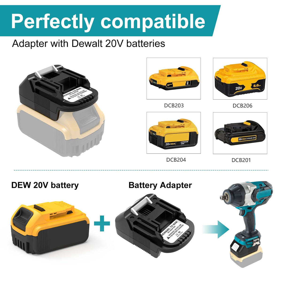 BECDXPal Dew&MIL Battery Adapter Compatible with Makita 18V Tools