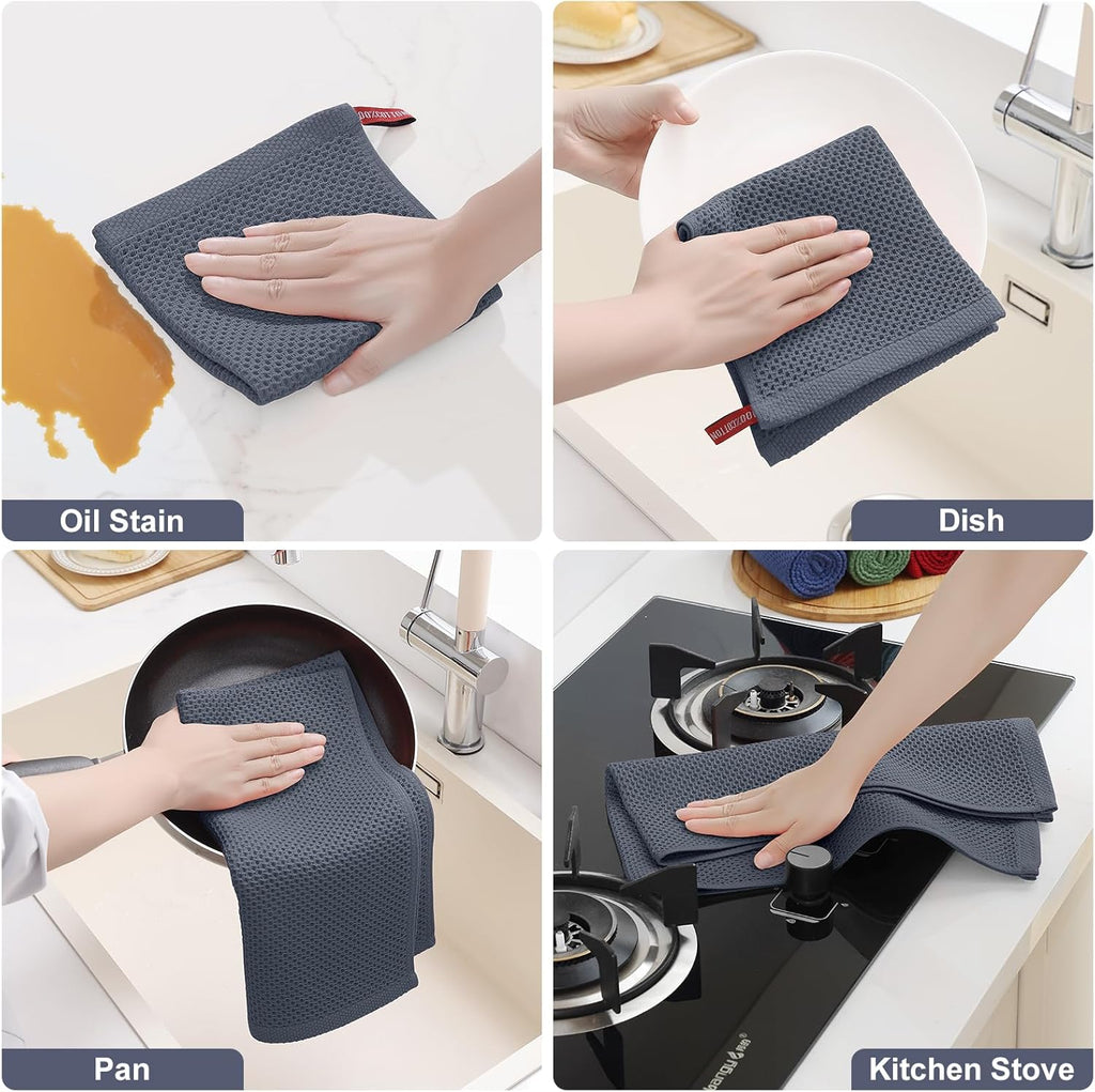 8 Pack 100% Cotton Kitchen Towels and Dishcloths Set, Dark Grey | 12 x 12 Inches and 13 x 28 Inches Kitchen Towels