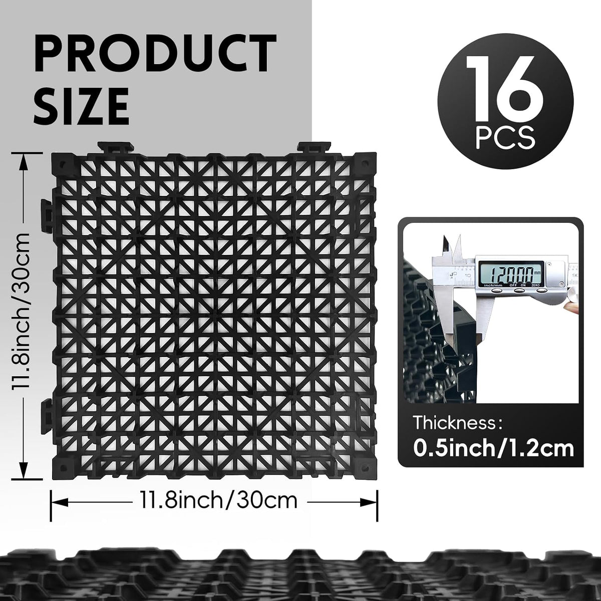 Modular Interlocking Cushion Drainage Floor Tiles, 16-Pack 11.8"x11.8" PVC Raised Non-Slip Interlocking Mats with