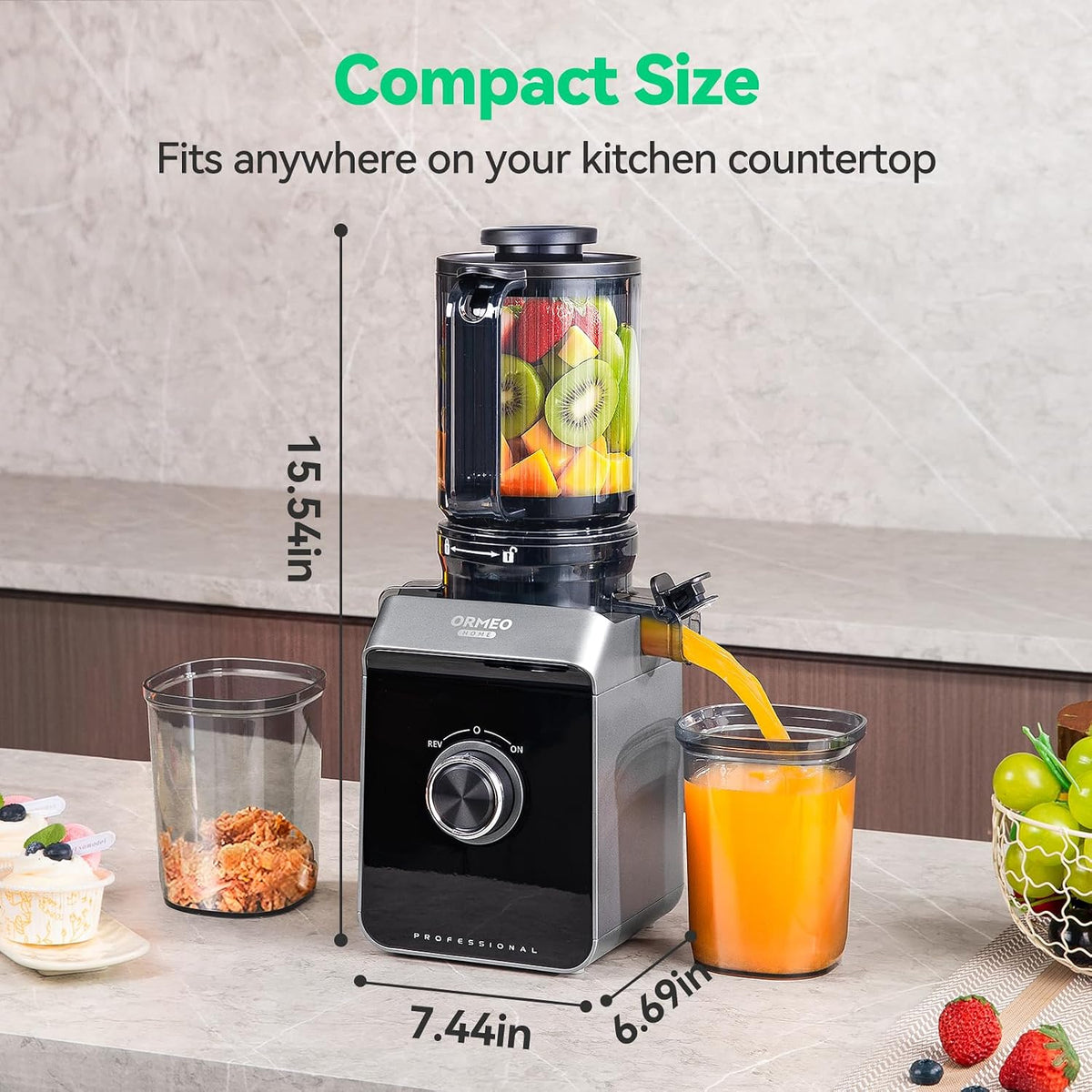 Cold Press Juicer, ORMEO HOME Masticating Juicer Machines with 5.0"Large Feed Chute Fit Whole Vegetables & Fruits