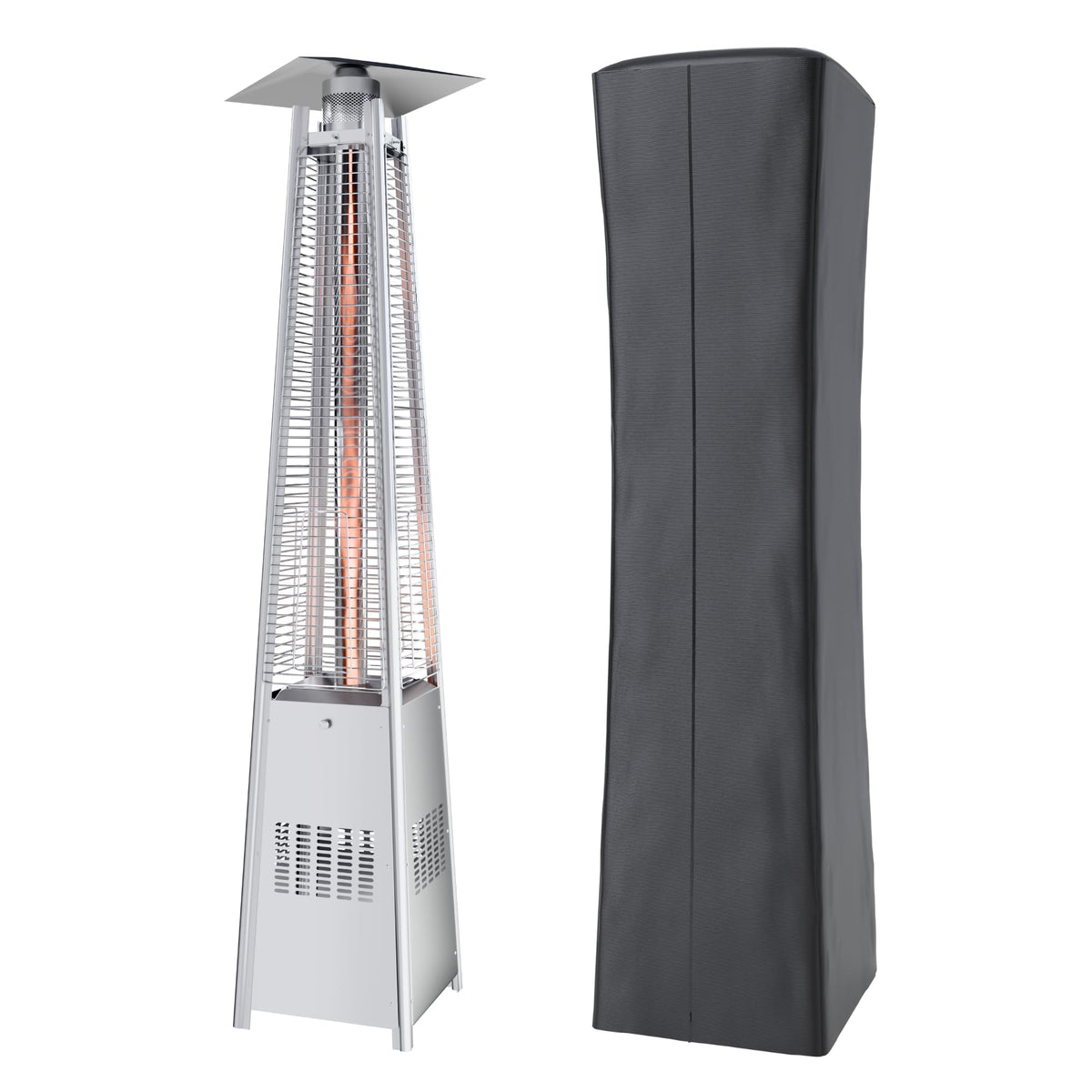 48,000 BTU Propane Pyramid Patio Heater for Outdoor Use, Silver
