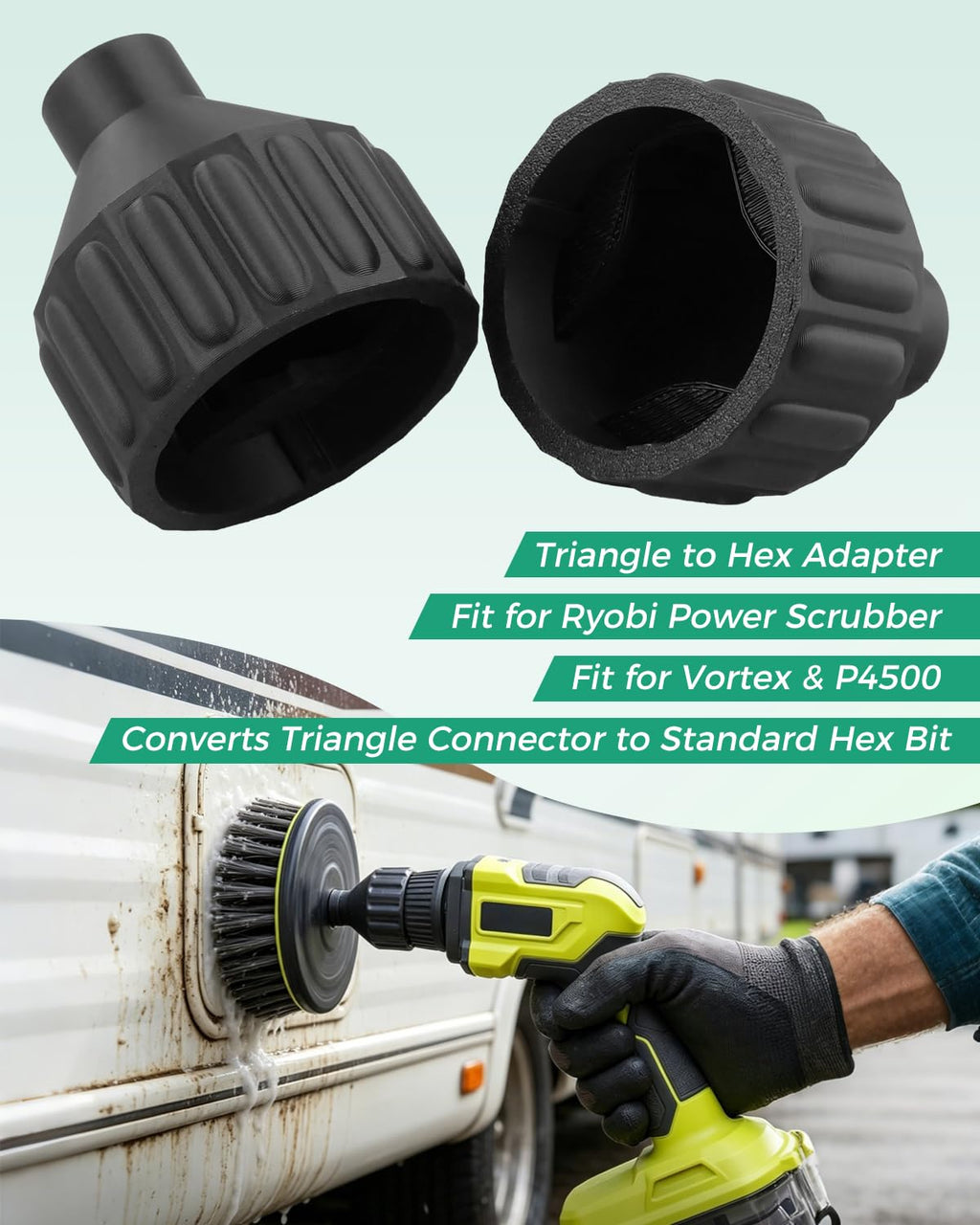 Triangle to Hexagon Adapter Fit for Ryobi Power Scrubber for Vortex and P4500 Converts Triangle Connector to Standard Hex Bit