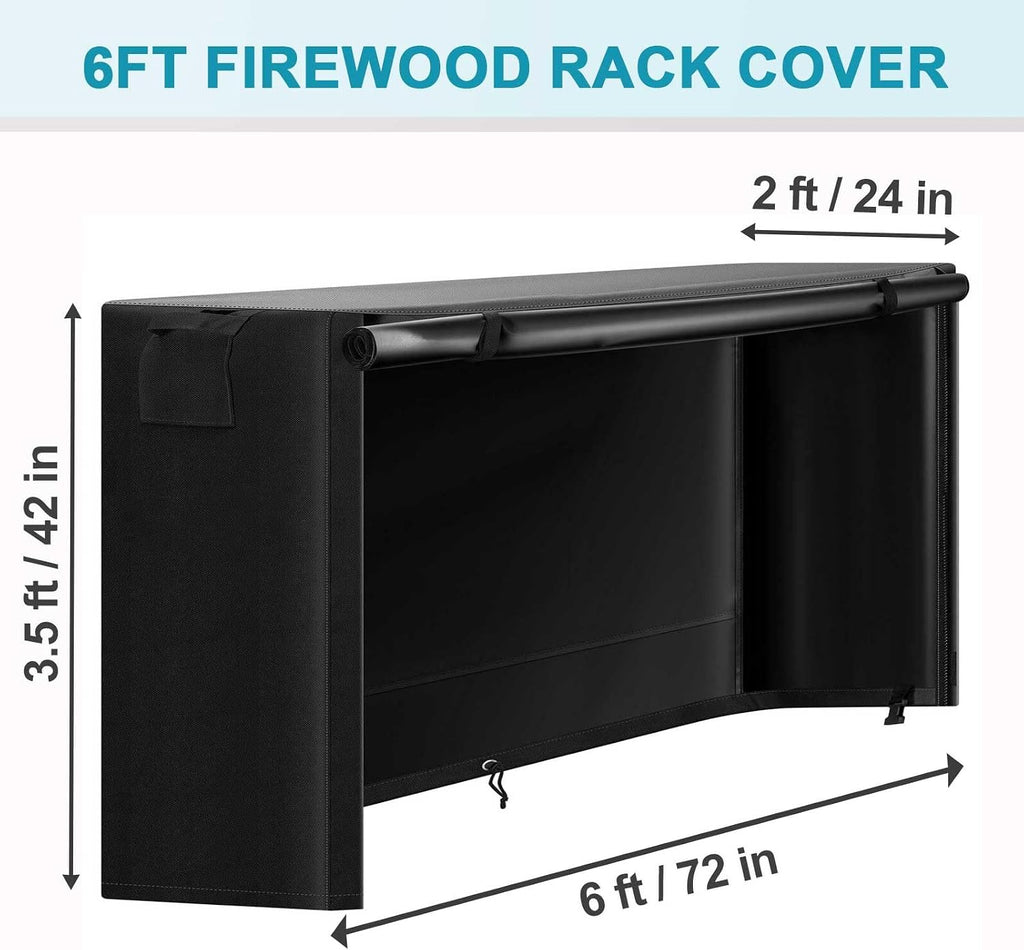 4/6/8/10/12ft Waterproof Log Rack Cover, Heavy Duty 600D Oxford Outdoor Firewood Storage Cover with Zipper and