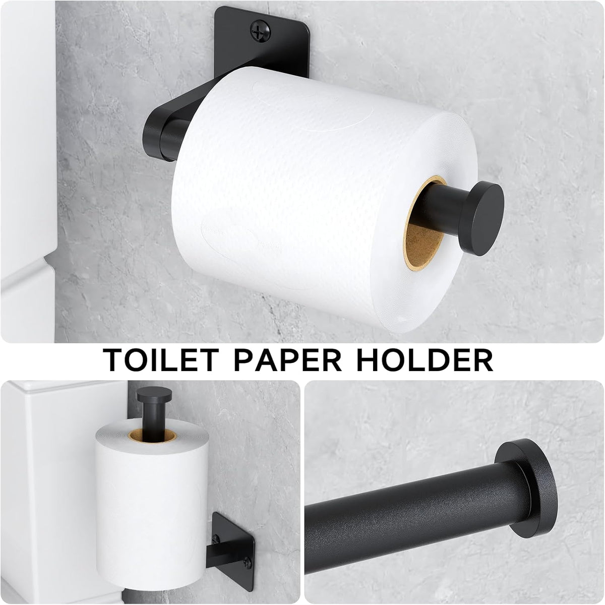 Black Bathroom Accessories Set, 4-Piece Bathroom Hardware Set | 24 inch Towel Bar, Towel Racks for Bathroom, Robe