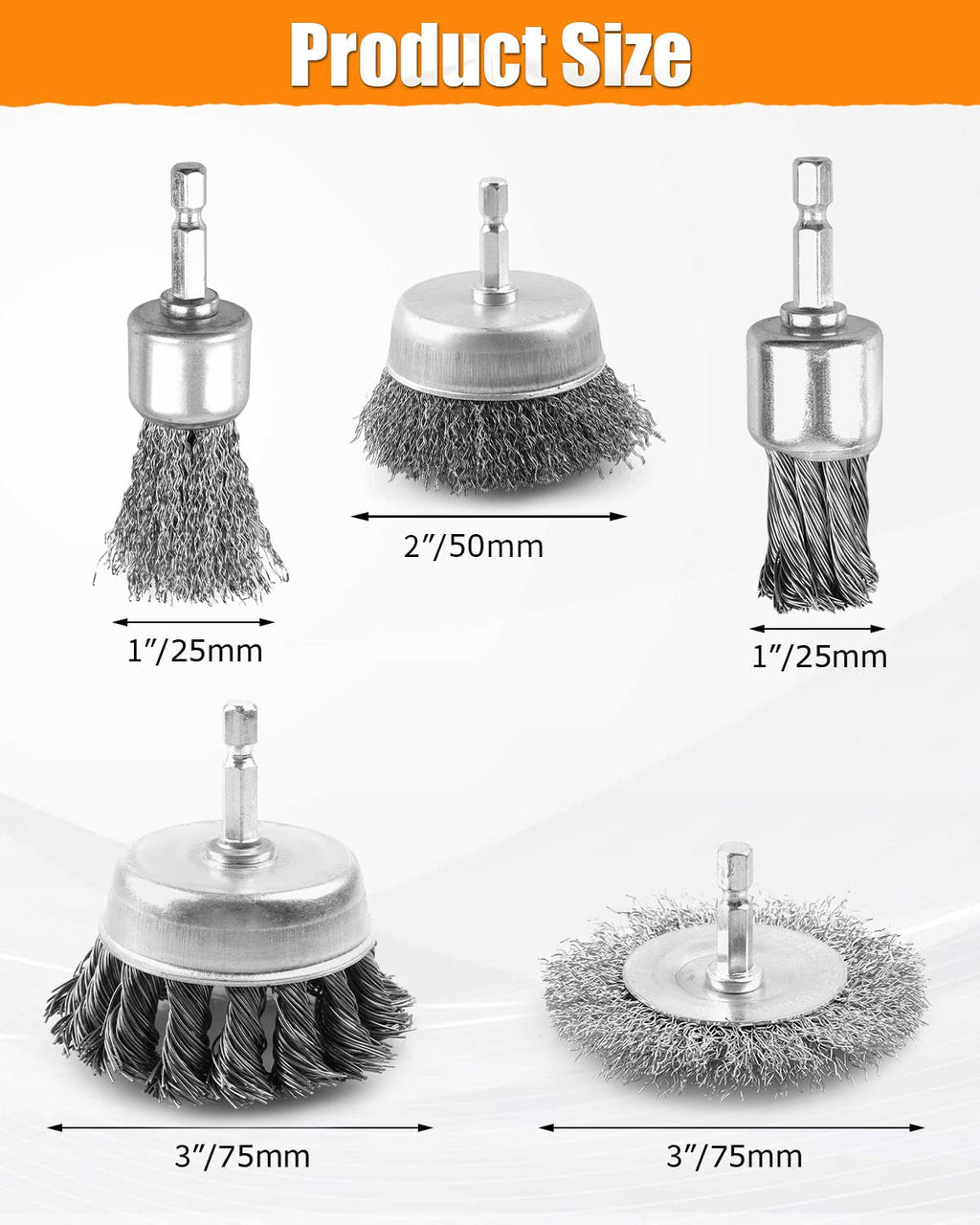 WENHUALI 5 Pcs Drill Wire Brush Set, Heavy Duty Wire Brush Wheel for Drill