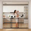 66.93-74.8" Extra-Wide No-Drill Pressure-Mounted Pet & Child Safety Gate with Auto-Close Walk-Through Door for Stairs, Hallways & Wide Doorways